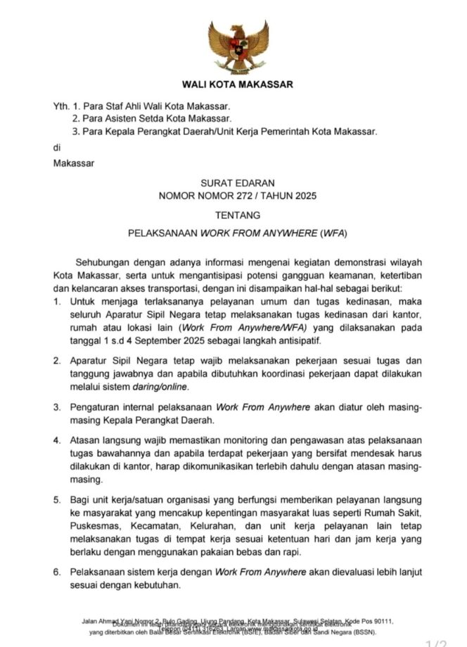 
					Pemkot Makassar Terapkan Work From Anywhere untuk ASN dan Non-ASN Selama 1–4 September