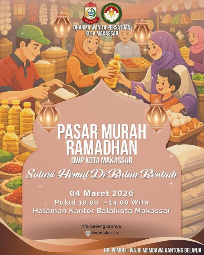 
					DWP Kota Makassar Bakal Gelar Pasar Murah Ramadan, Hadirkan Kebutuhan Pokok dengan Harga Terjangkau