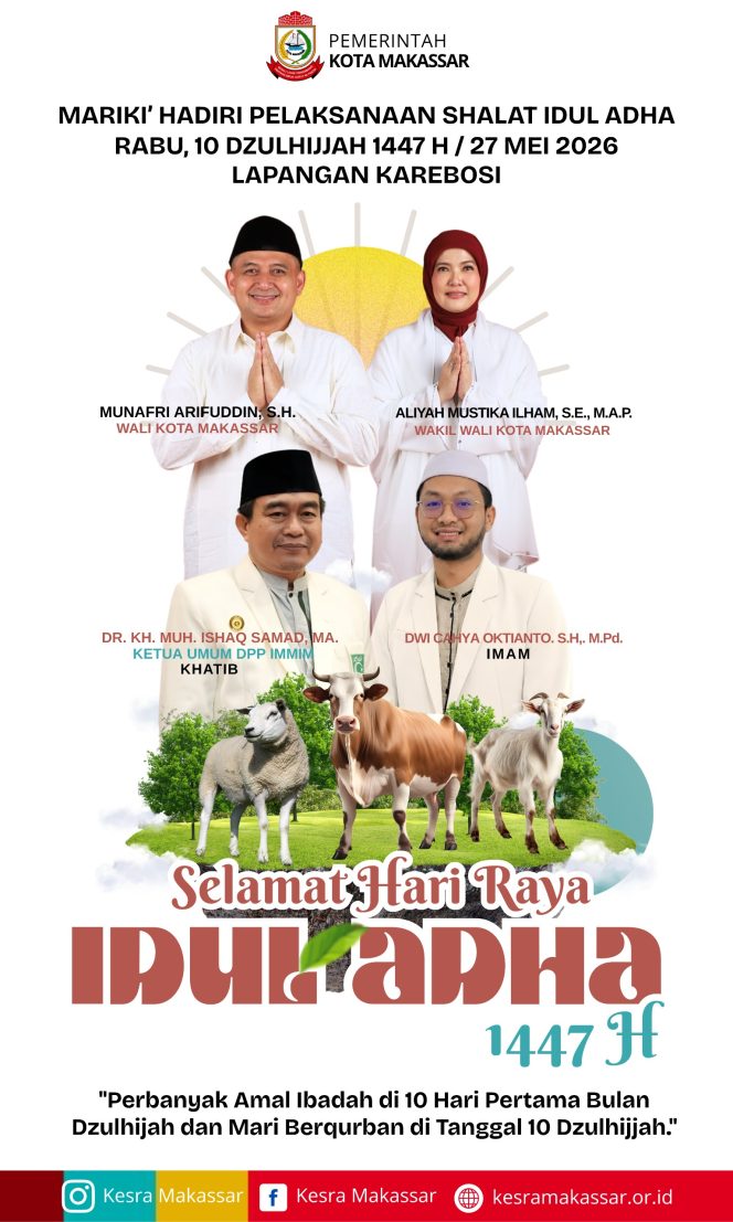 
					Salat Idul Adha Kota Makassar Dipusatkan di Karebosi, Appi dan Aliyah Hadir Bersama Warga
