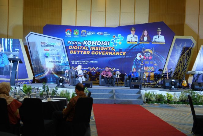
					Muhammad Roem, menjadi narasumber dalam Forum Komunikasi dan Digital (Komdigi) yang digelar sebagai bagian dari rangkaian Rapat Kerja Nasional (Rakernas) XVIII Asosiasi Pemerintah Kota Seluruh Indonesia (APEKSI) 2026 di Hotel Arya Duta, Kota Medan, Kamis, (2/07/2026).
