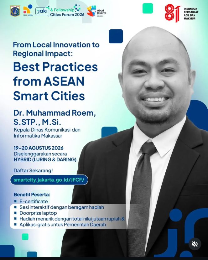 
					Kadis Kominfo Makassar Muh. Roem Bagikan Praktik Baik Lontara+ di Forum Kota Cerdas JAKI 2026